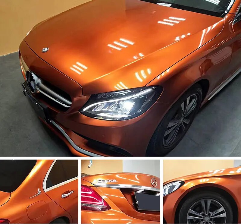 Gloss Metallic Orange Vinyl Wraps For mercedes benz c200l